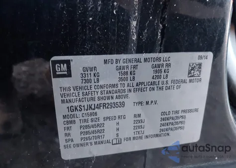 2015 GMC Yukon Xl 1500 Denali from USA, damaged, VIN 1GKS1JKJ4FR293539